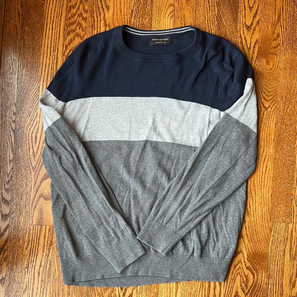 Banana Republic Colorblock Sweater - Navy, Gray, and Charcoal, Size Large